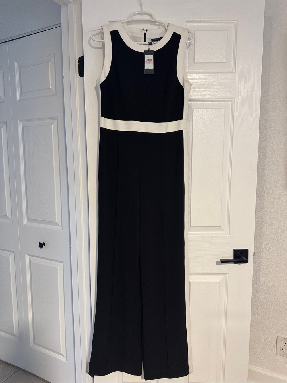 Tommy Hilfiger Black and White Sleeveless Jumpsuit with Contrast Trim